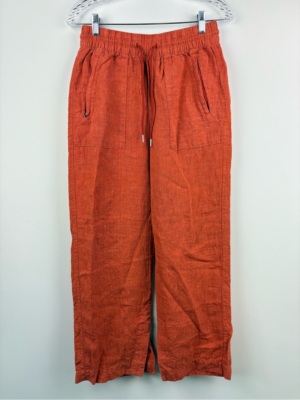 Athleta Retreat Linen High Rise Wide Leg Pant 533474 Soft Persimmon Rust Sz 2